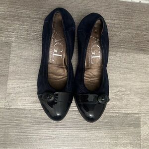 AGL ATTILIO GIUSTO LEOMBRUNI Cap Toe Shoes Patent Suede Navy Blue 6.5